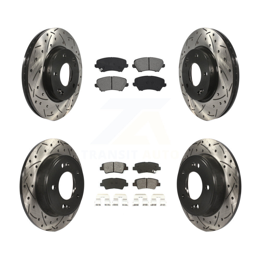 Kit de plaquettes semi-métalliques de Rotor de frein de fente de forage avant et arrière pour Kia Forte Hyundai G