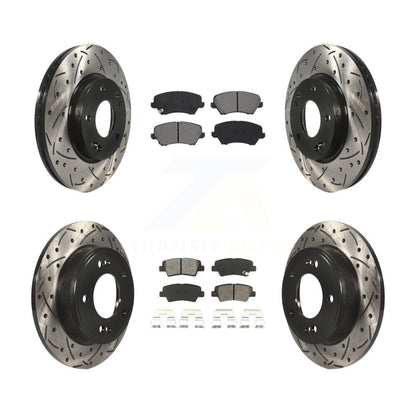 Kit de plaquettes semi-métalliques de Rotor de frein de fente de forage avant et arrière pour Kia Forte Hyundai G