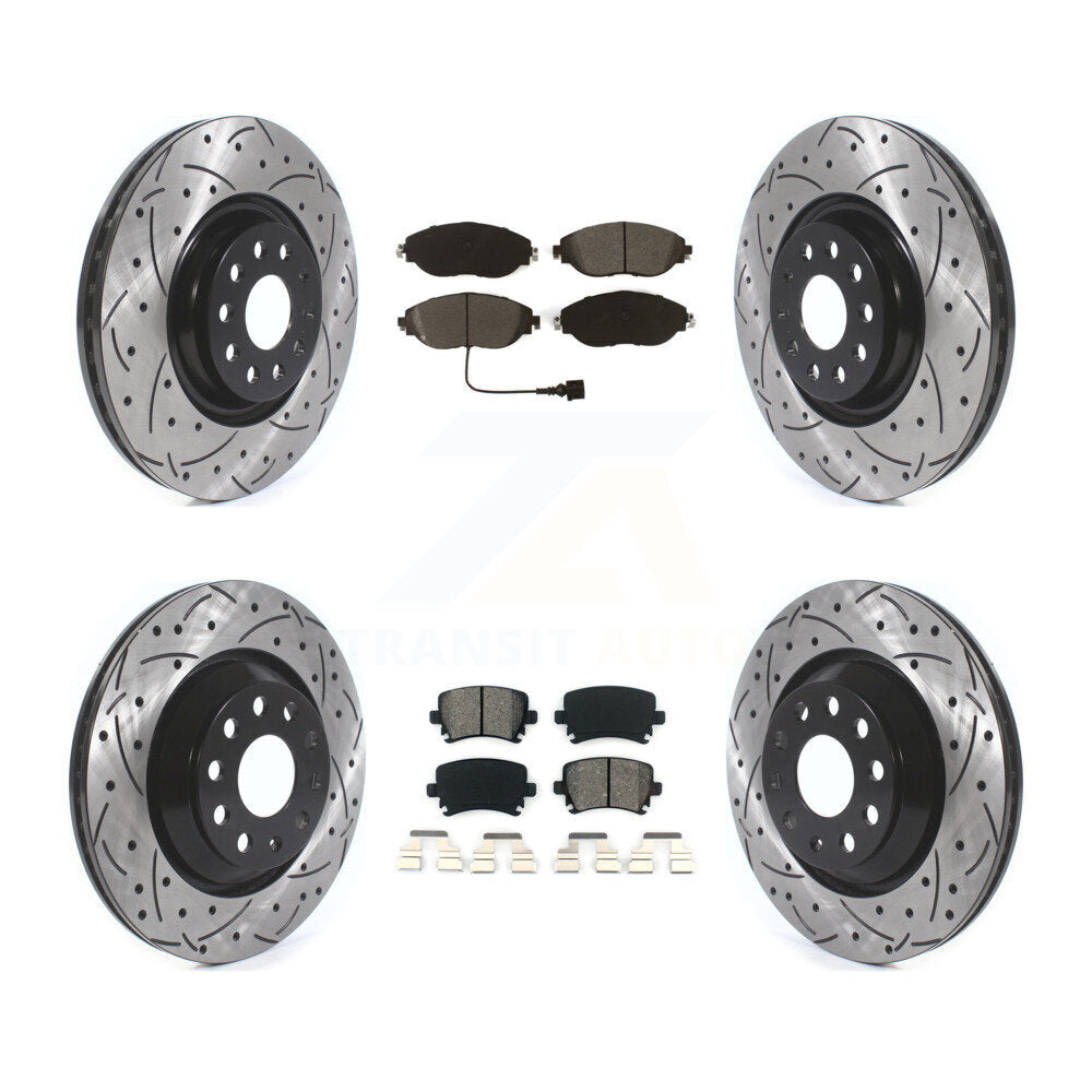 Kit de plaquettes semi-métalliques de rotors de frein à disque de fente de forage avant et arrière pour Volkswagen GT