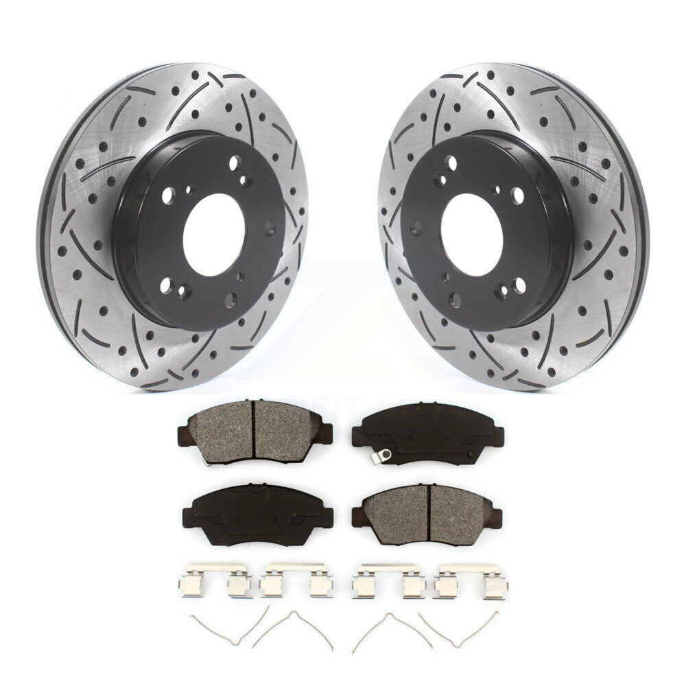 Rotor de frein à fente percée avant et Kit de plaquettes semi-métalliques pour Honda Civic Acura RS