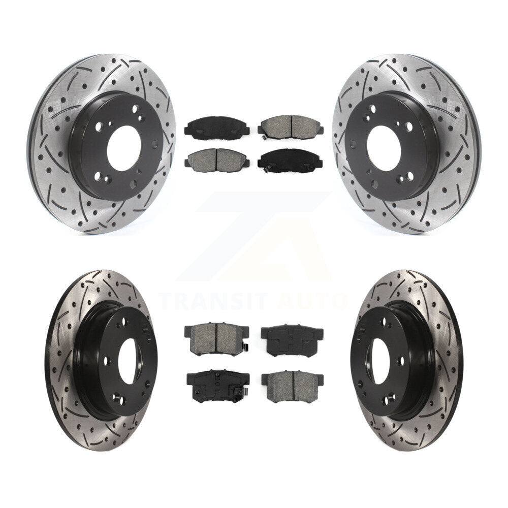 Rotor de frein à disque à fente percée avant et arrière et Kit de plaquettes semi-métalliques pour Honda Civi