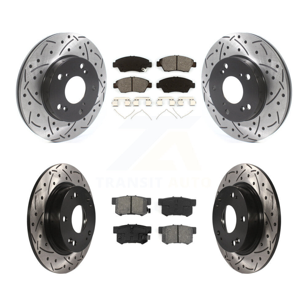 Rotor de frein à disque à fente percée avant et arrière et Kit de plaquettes semi-métalliques pour Honda Civi