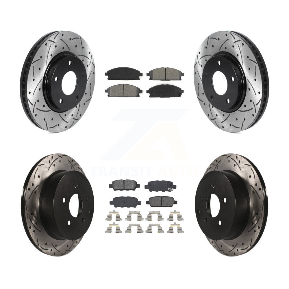 Kit de plaquettes semi-métalliques de Rotor de frein à fente avant et arrière pour Nissan Ques 04-09
