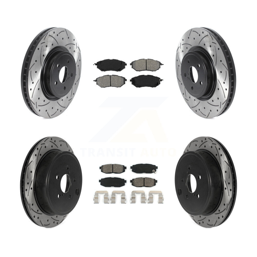 Kit de plaquettes semi-métalliques de rotors de frein à disque de fente de forage avant et arrière pour Subaru Outbac