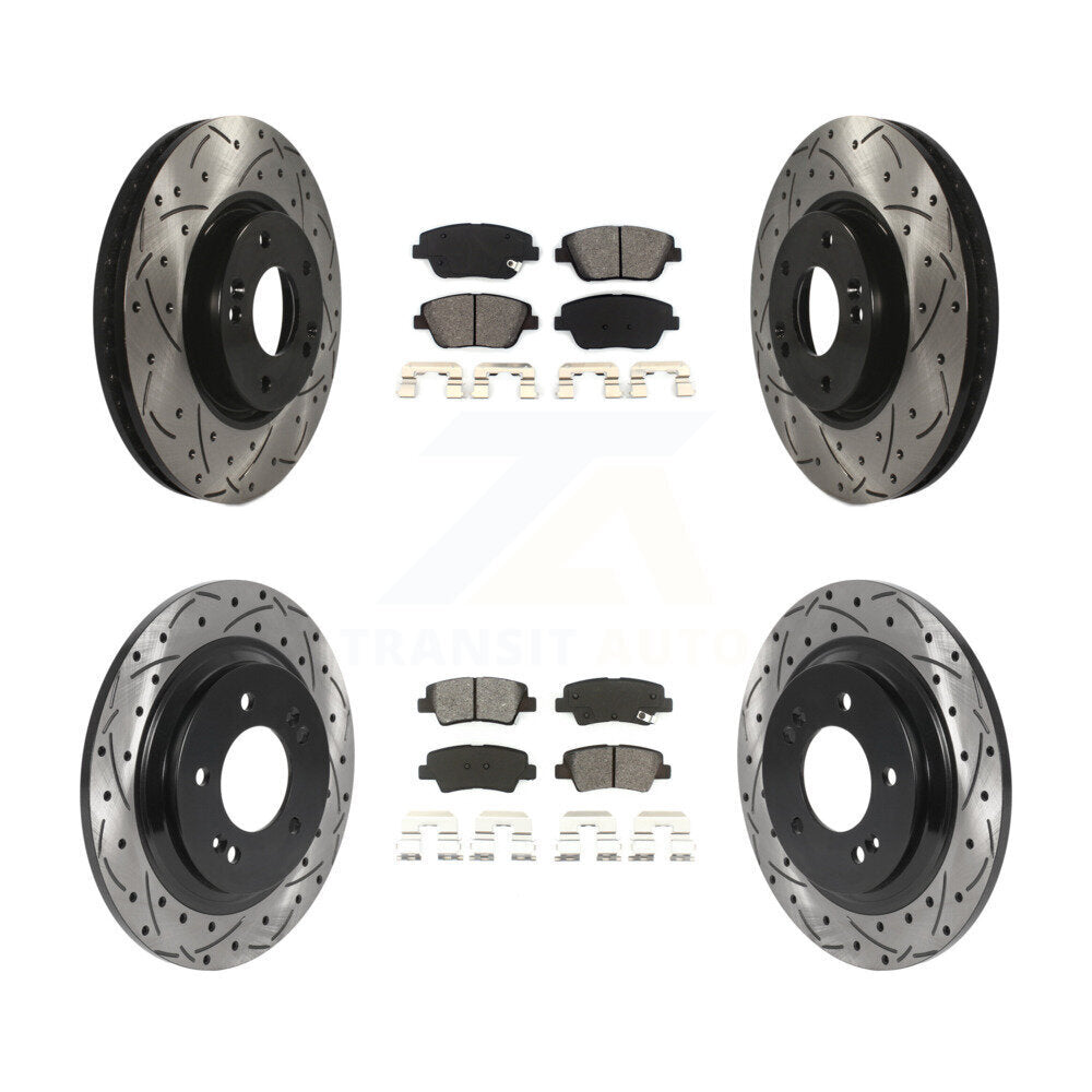 Kit de plaquettes semi-métalliques de Rotor de frein à disque de fente de forage de manteau avant et arrière pour Kia Optim
