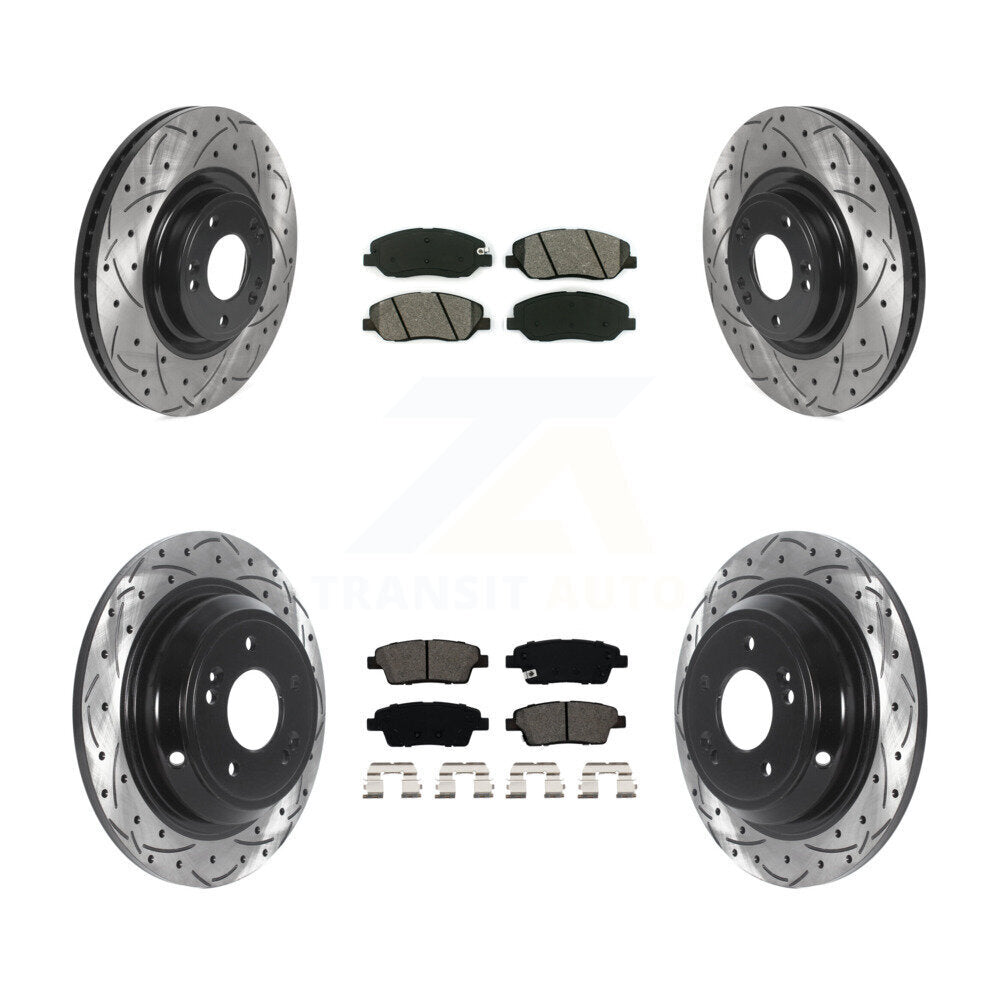 Kit de plaquettes semi-métalliques de Rotor de frein de fente de forage avant et arrière pour Hyundai Genesis 3.8