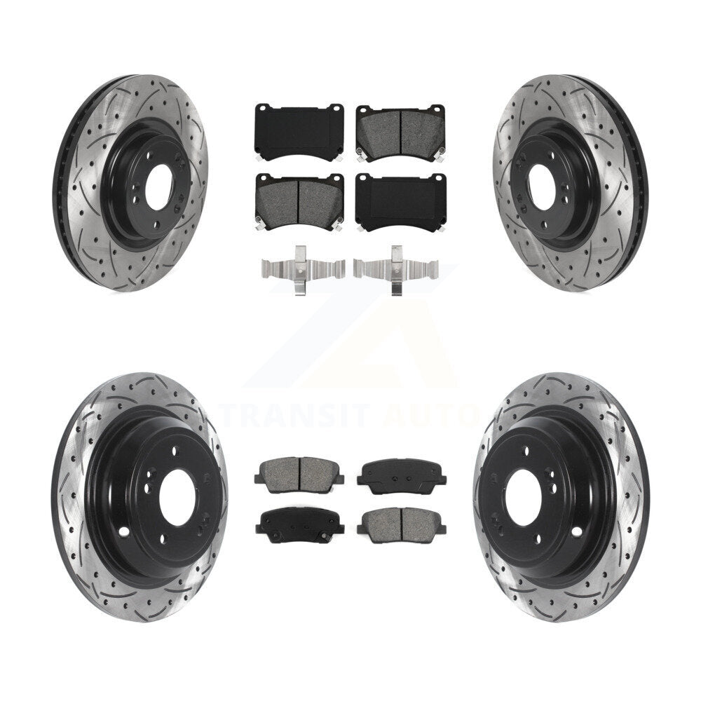 Kit de plaquettes semi-métalliques de Rotor de frein de fente de forage avant et arrière pour Hyundai Genesis 4.6