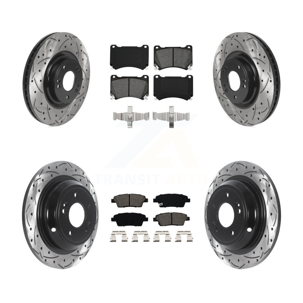 Kit de plaquettes semi-métalliques de Rotor de frein à disque de fente de forage avant et arrière pour Hyundai Genesi