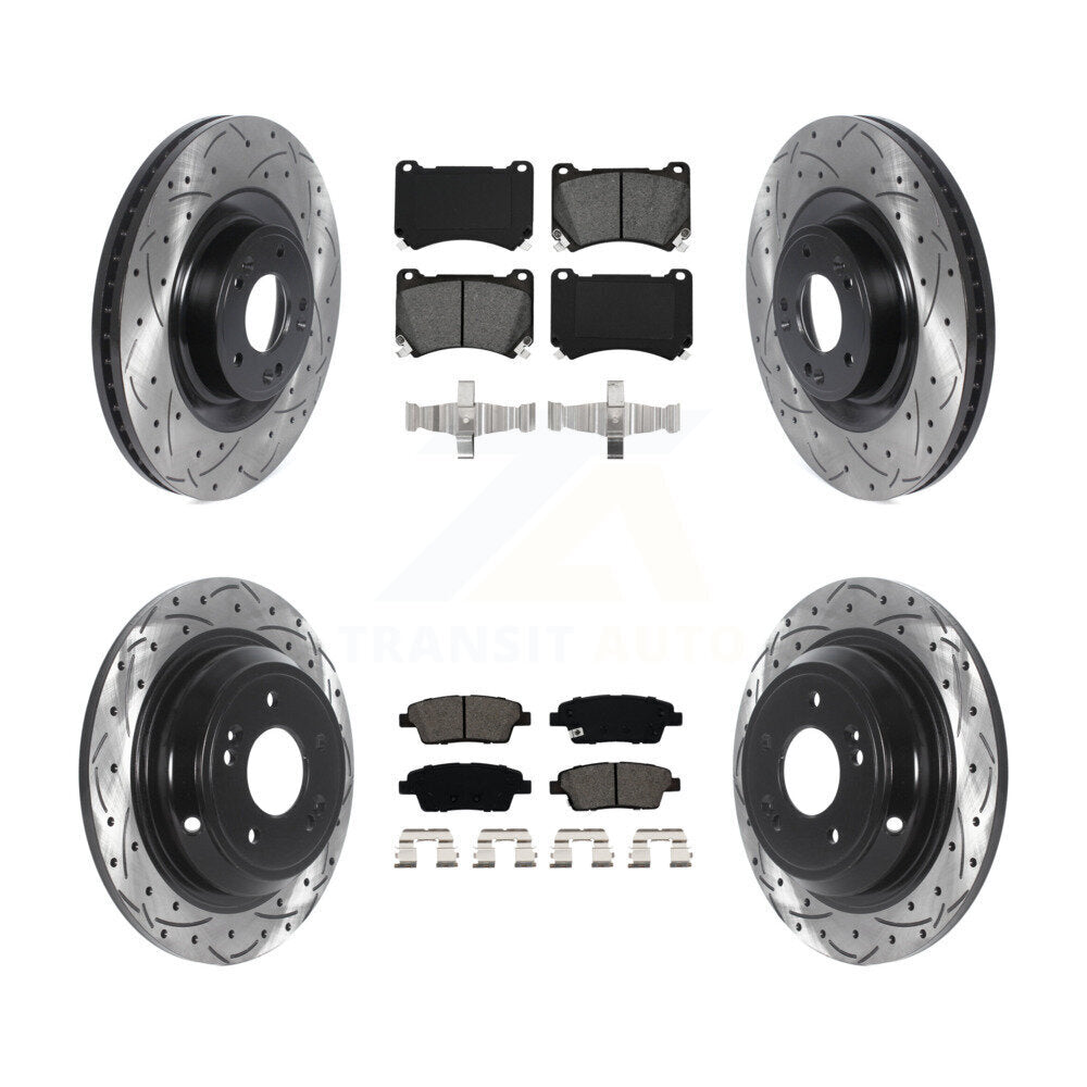 Kit de plaquettes semi-métalliques de Rotor de frein de fente de forage avant et arrière pour Hyundai Genesis 5.0