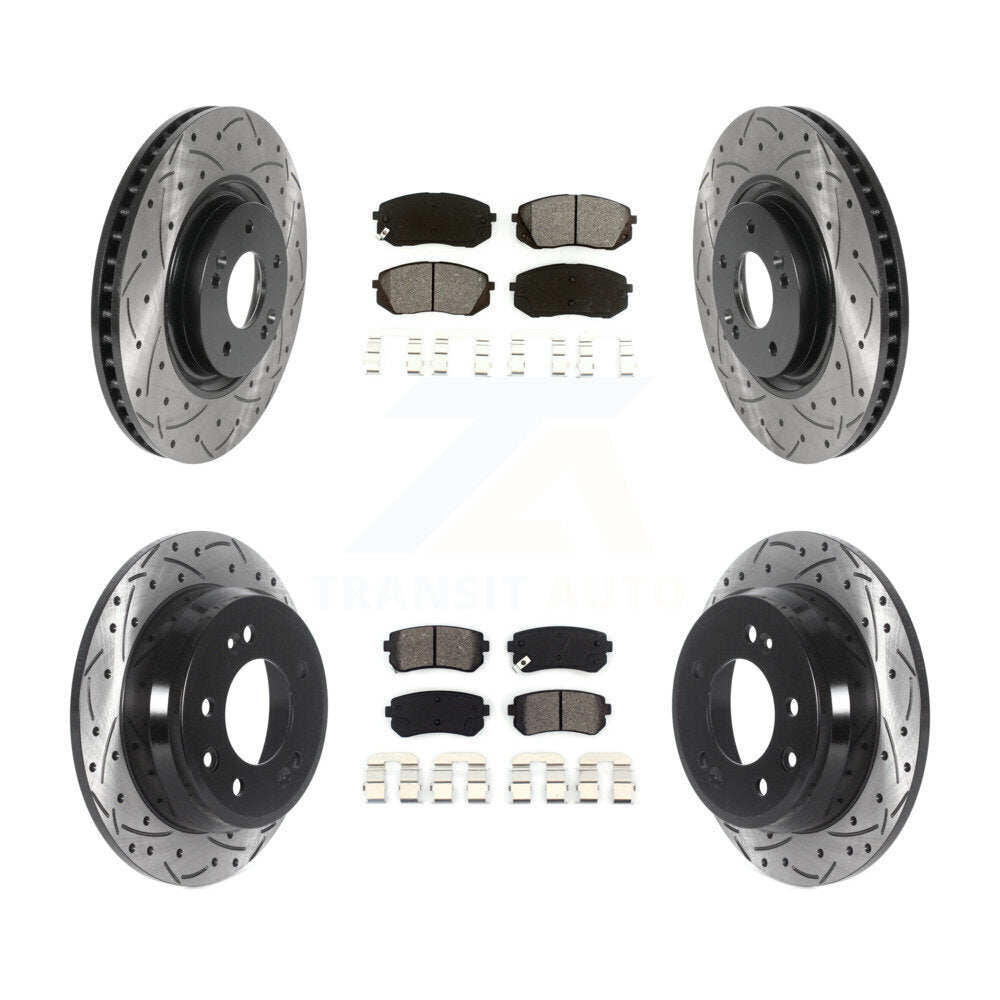 Kit de plaquettes semi-métalliques de rotors de frein à disque de fente de forage avant et arrière pour Hyundai Tucso