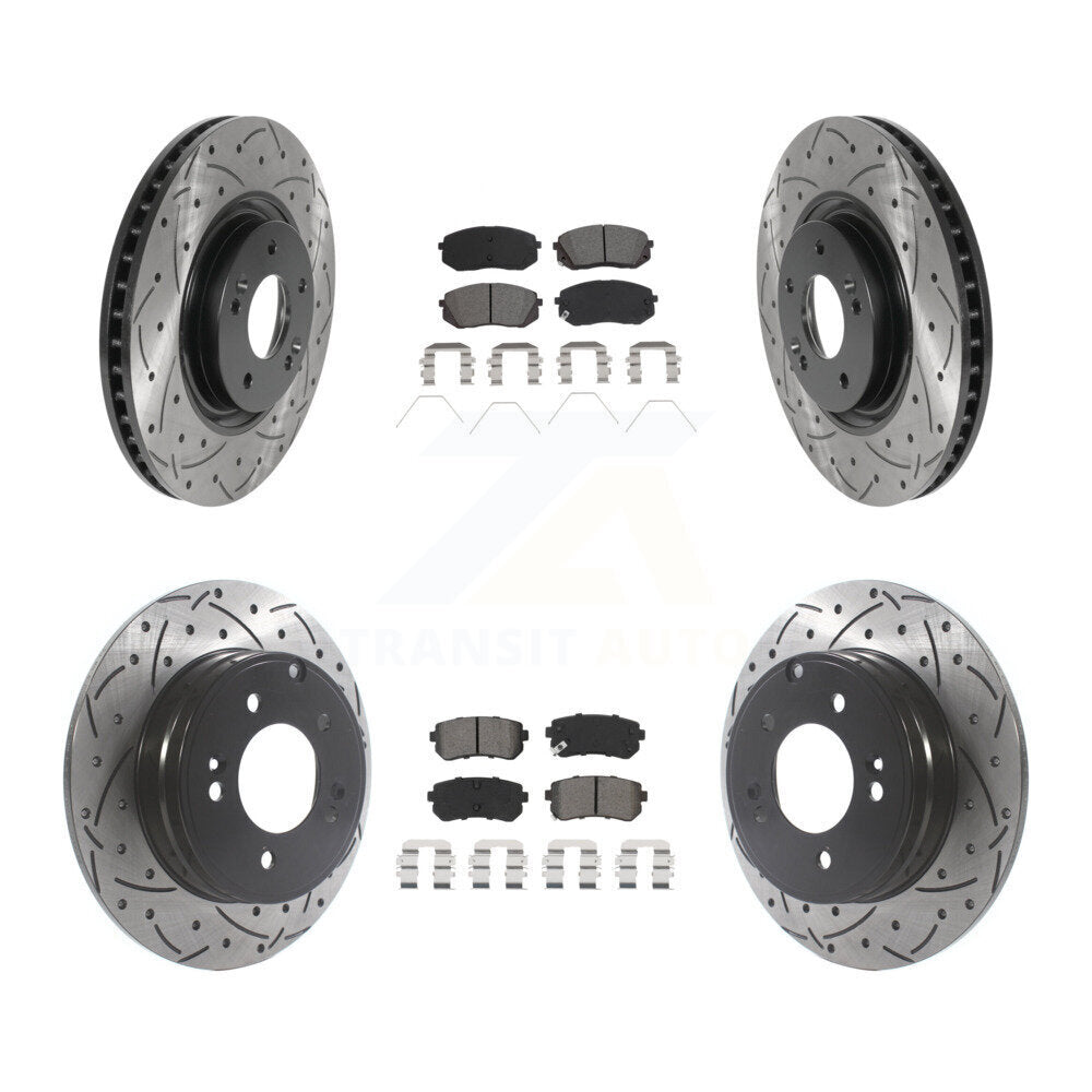 Kit de plaquettes semi-métalliques de Rotor de frein à disque de fente de forage de manteau avant et arrière pour Kia Optim