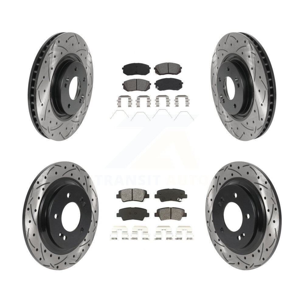 Kit de plaquettes semi-métalliques de rotors de frein à disque de fente de forage avant et arrière pour Hyundai Sonat