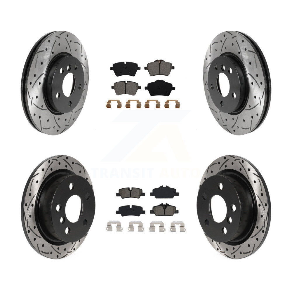 Rotor de frein à disque à fente percée avant et arrière et Kit de plaquettes semi-métalliques pour Mini Coope