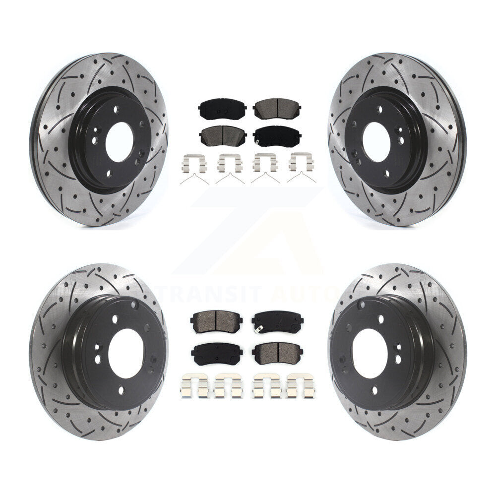 Kit de plaquettes semi-métalliques de rotors de frein à disque de fente de forage avant et arrière pour Hyundai Sonat
