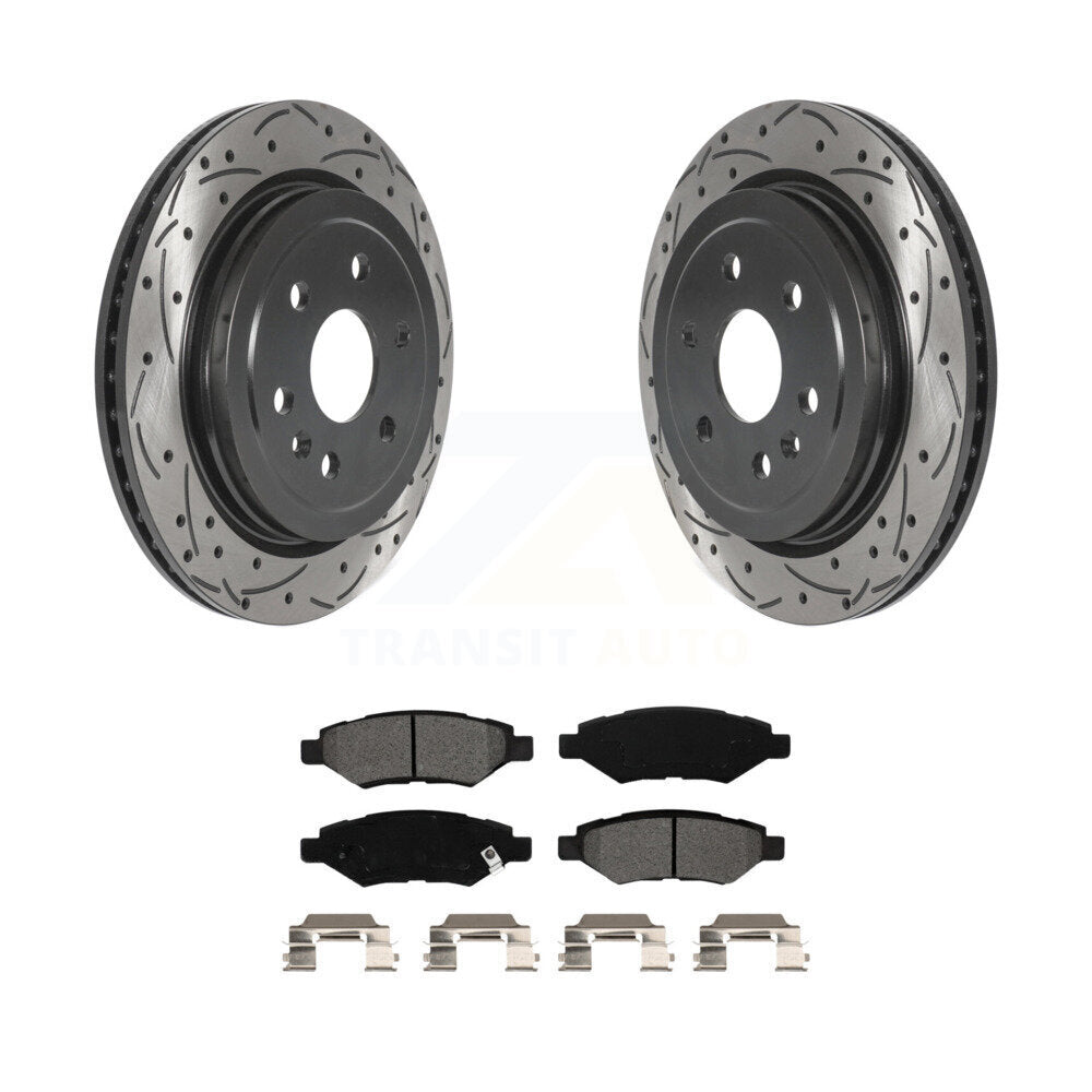 Rotor de frein à fente arrière percé et Kit de plaquettes semi-métalliques pour Cadillac SRX Saab 9-4