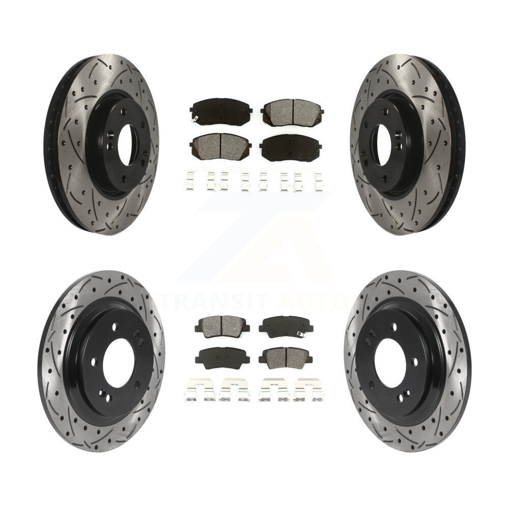 Rotor de frein à disque à fente percée avant et arrière et Kit de plaquettes semi-métalliques pour Kia Soul E