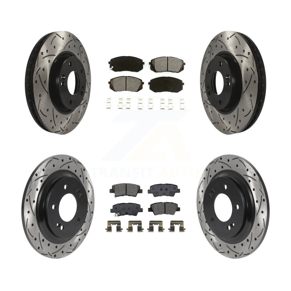 Rotor de frein à disque à fente percée avant et arrière et Kit de plaquettes semi-métalliques pour Kia Soul E