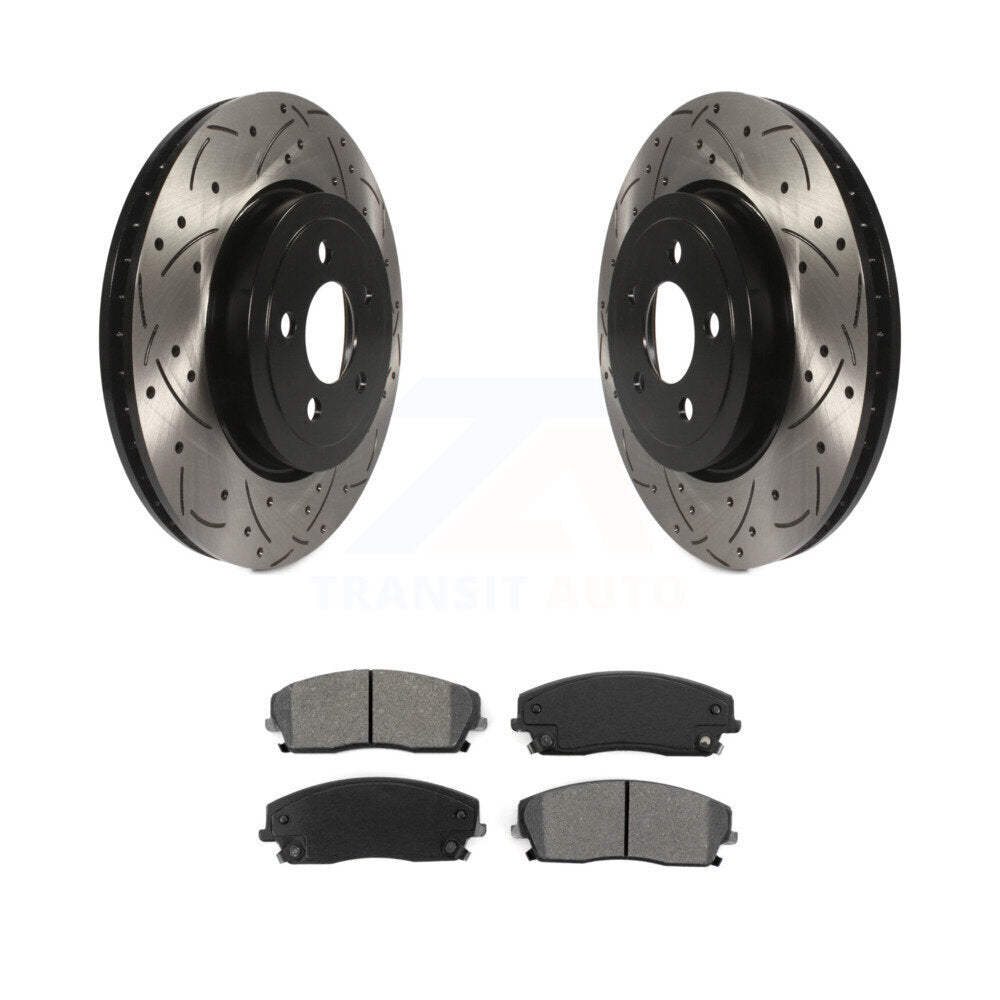 Kit de plaquettes semi-métalliques de Rotor de frein à disque de fente de forage enduit avant pour Dodge Charge