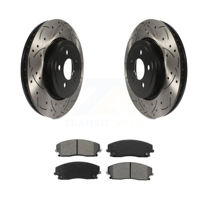 Kit de plaquettes semi-métalliques de Rotor de frein à disque de fente de forage enduit avant pour Dodge Charge