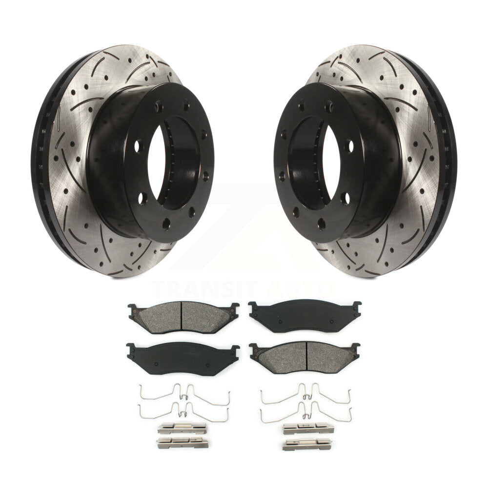 Rotor de frein à fente percée avant et Kit de plaquettes semi-métalliques pour Ford F-450 Super Dut