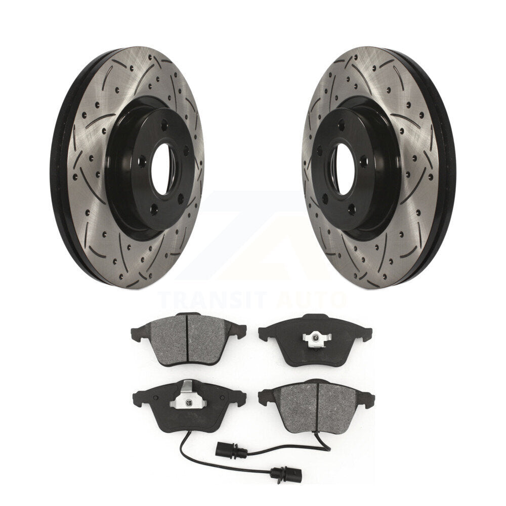 Rotor de frein à disque à fente percée avec revêtement avant et kit de plaquettes semi-métalliques pour Volvo S4