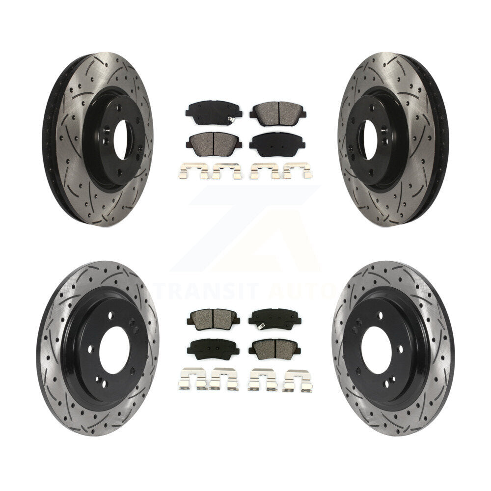 Kit de plaquettes semi-métalliques de rotors de frein à disque de fente de forage avant et arrière pour Hyundai Sonat