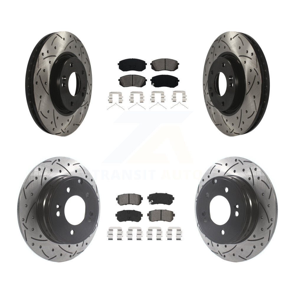 Kit de plaquettes semi-métalliques de rotors de frein à disque de fente de forage avant et arrière pour Hyundai Sonat