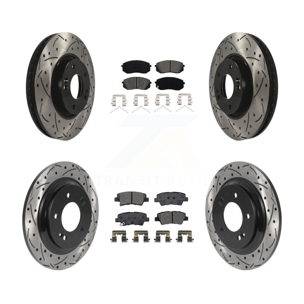 Kit de plaquettes semi-métalliques de rotors de frein à disque de fente de forage avant et arrière pour Hyundai Sonat