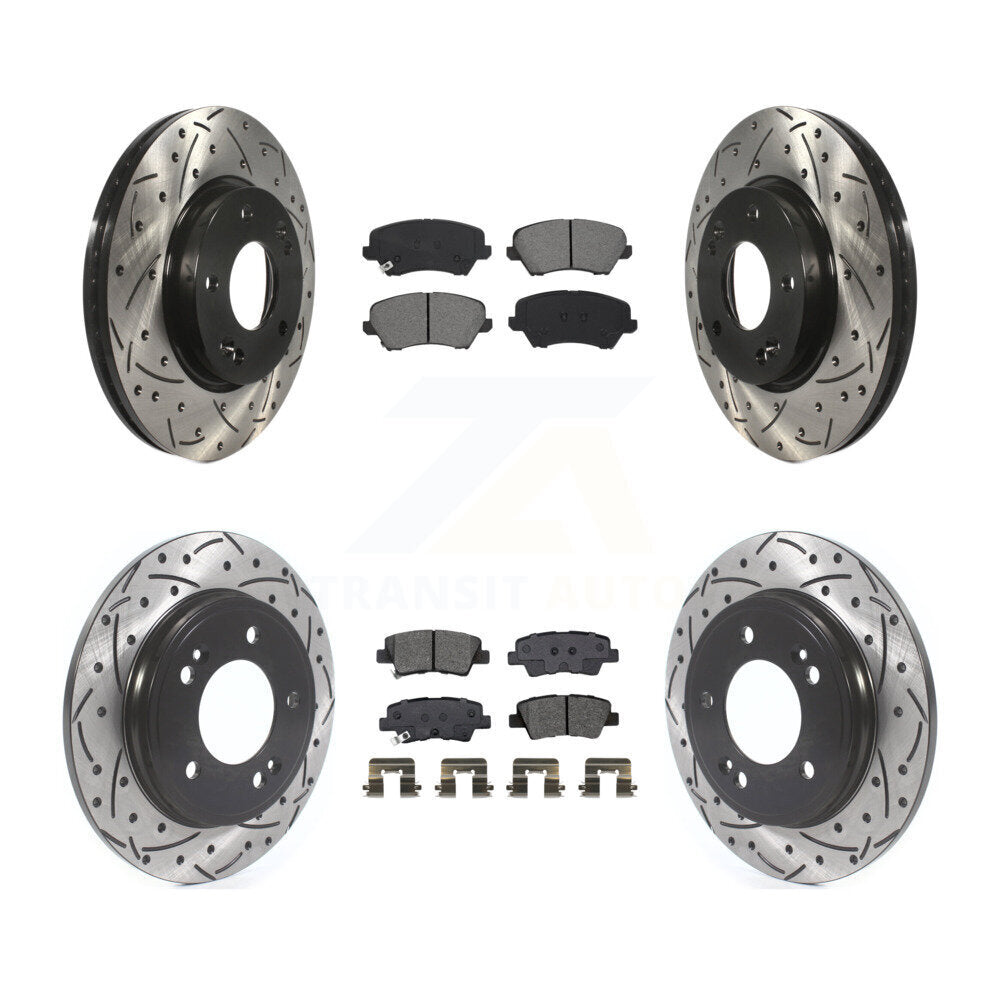Rotor de frein à fente percée avant et arrière et Kit de plaquettes semi-métalliques pour Hyundai Veloste