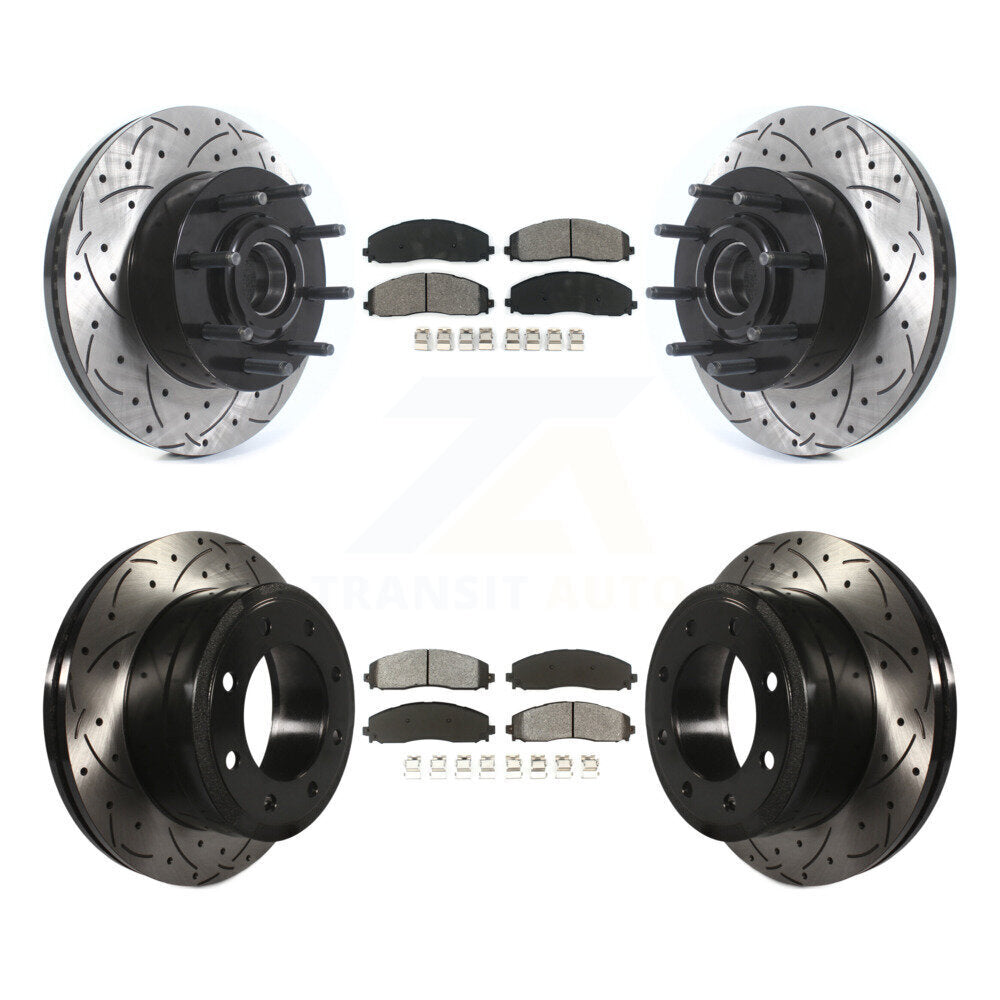 Kit de plaquettes semi-métalliques de moyeu de Rotor de frein de fente de forage avant et arrière pour Ford F-350 Supe
