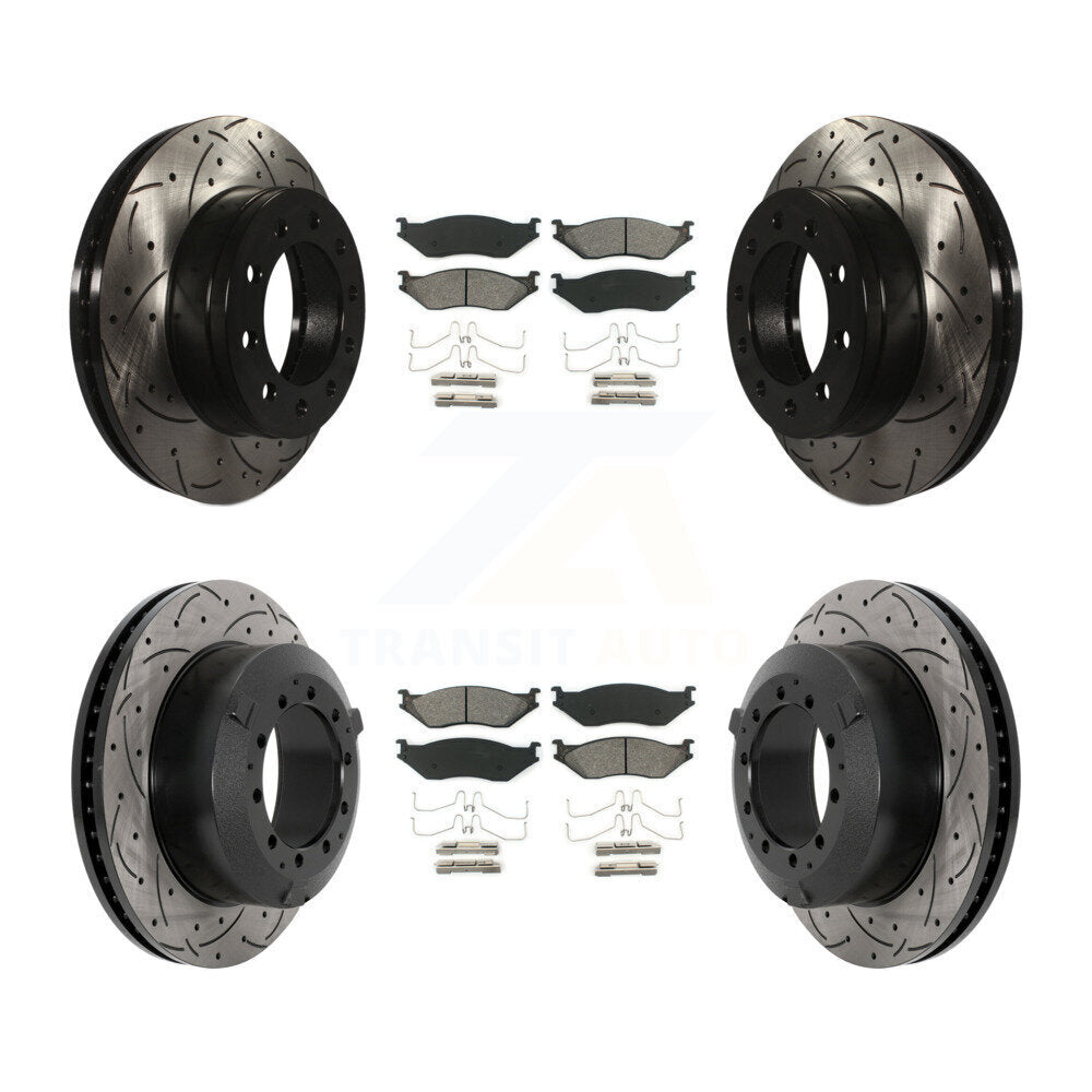 Kit de rotor de frein à fente percée avant et arrière et plaquettes semi-métalliques pour Ford F-450 Supe