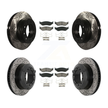 Kit de rotor de frein à fente percée avant et arrière et plaquettes semi-métalliques pour Ford F-450 Supe