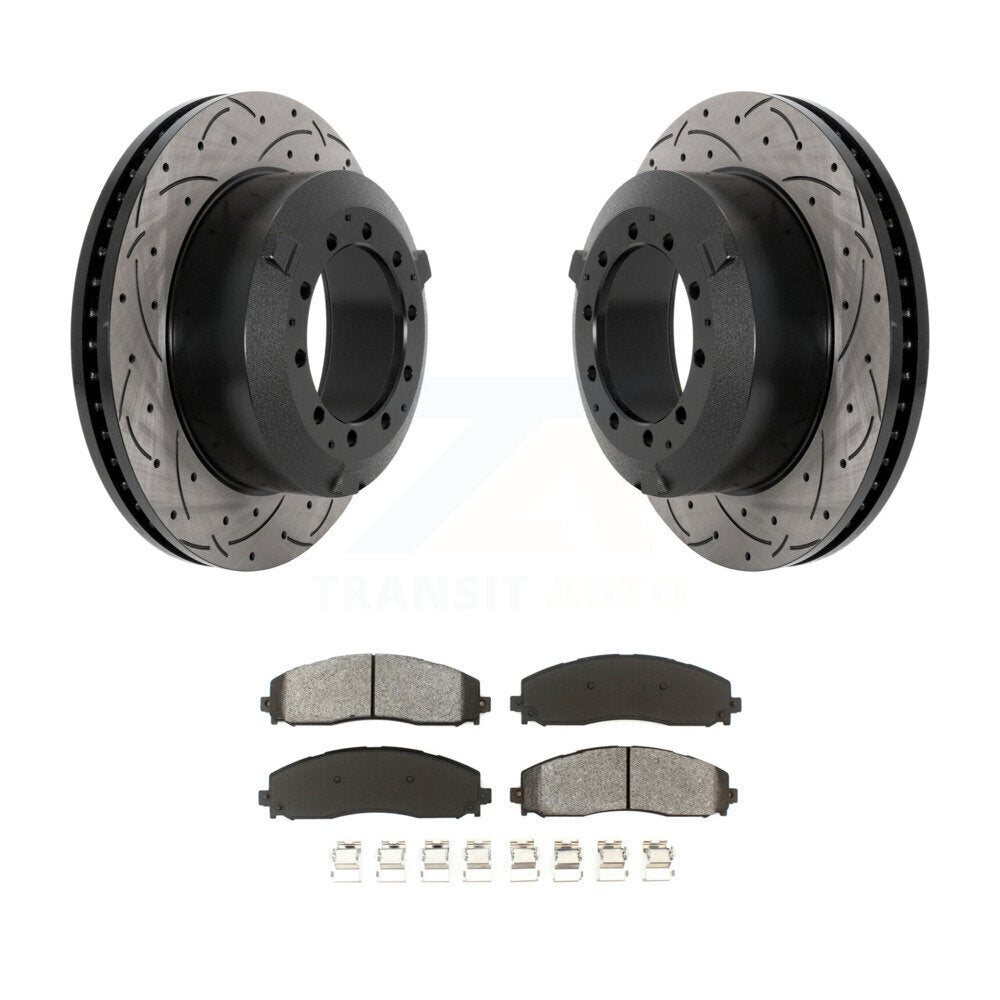 Kit de plaquettes semi-métalliques de Rotor de frein à disque de fente de forage arrière pour Ford F-350 Super Dut