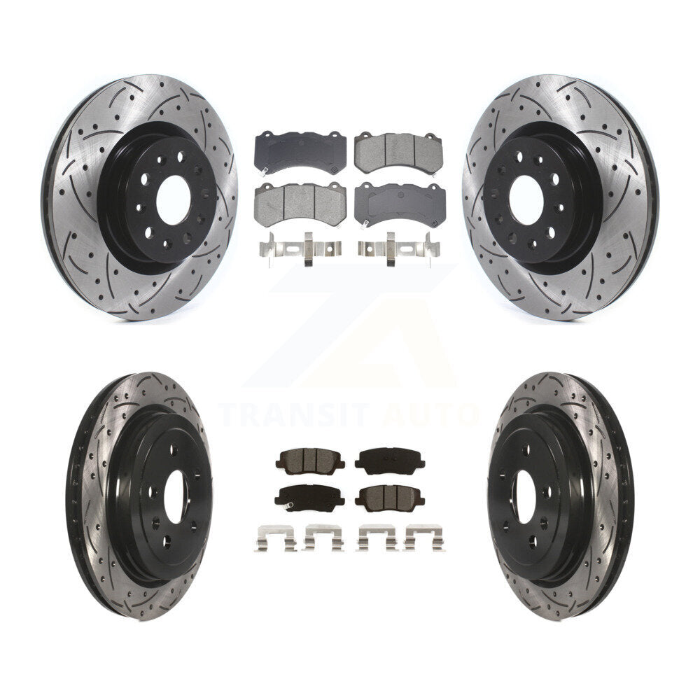 Rotors de frein à disque à fente avant et arrière, Kit de plaquettes semi-métalliques pour Cadillac CT