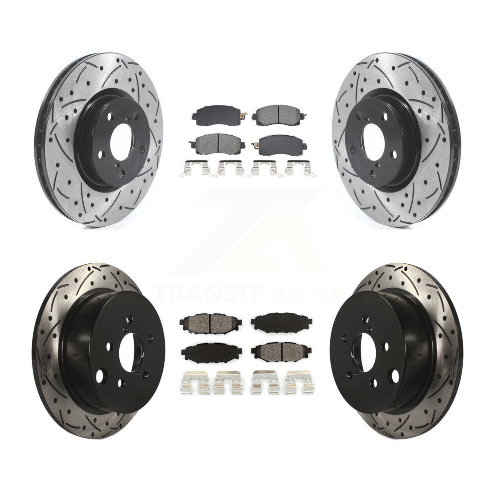 Kit de plaquettes semi-métalliques de rotors de frein à disque de fente de forage avant et arrière pour Subaru Imprez