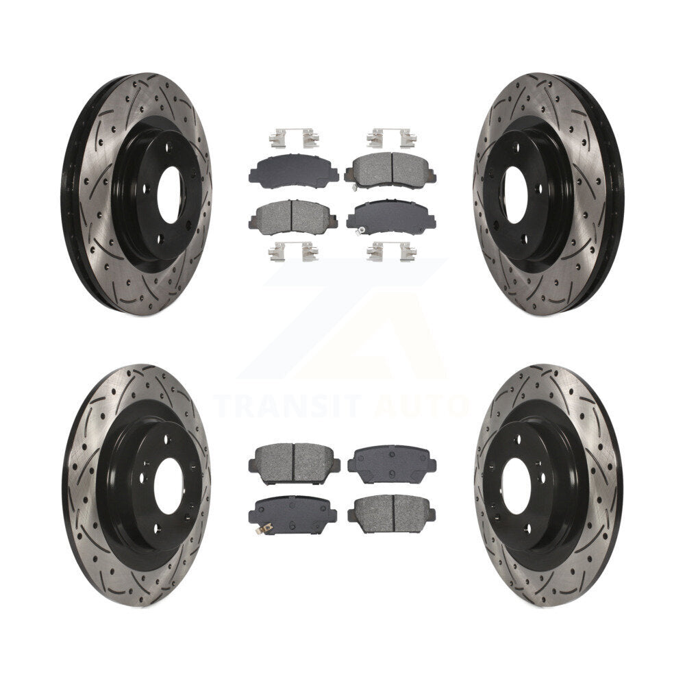 Rotor de frein à disque fendu percé à revêtement avant arrière et kit de plaquettes semi-métalliques pour