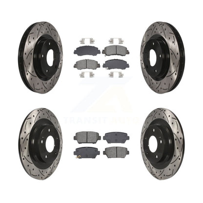 Rotor de frein à disque fendu percé à revêtement avant arrière et kit de plaquettes semi-métalliques pour