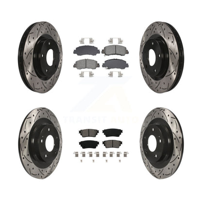 Rotor de frein à disque fendu percé à revêtement avant arrière et kit de plaquettes semi-métalliques pour