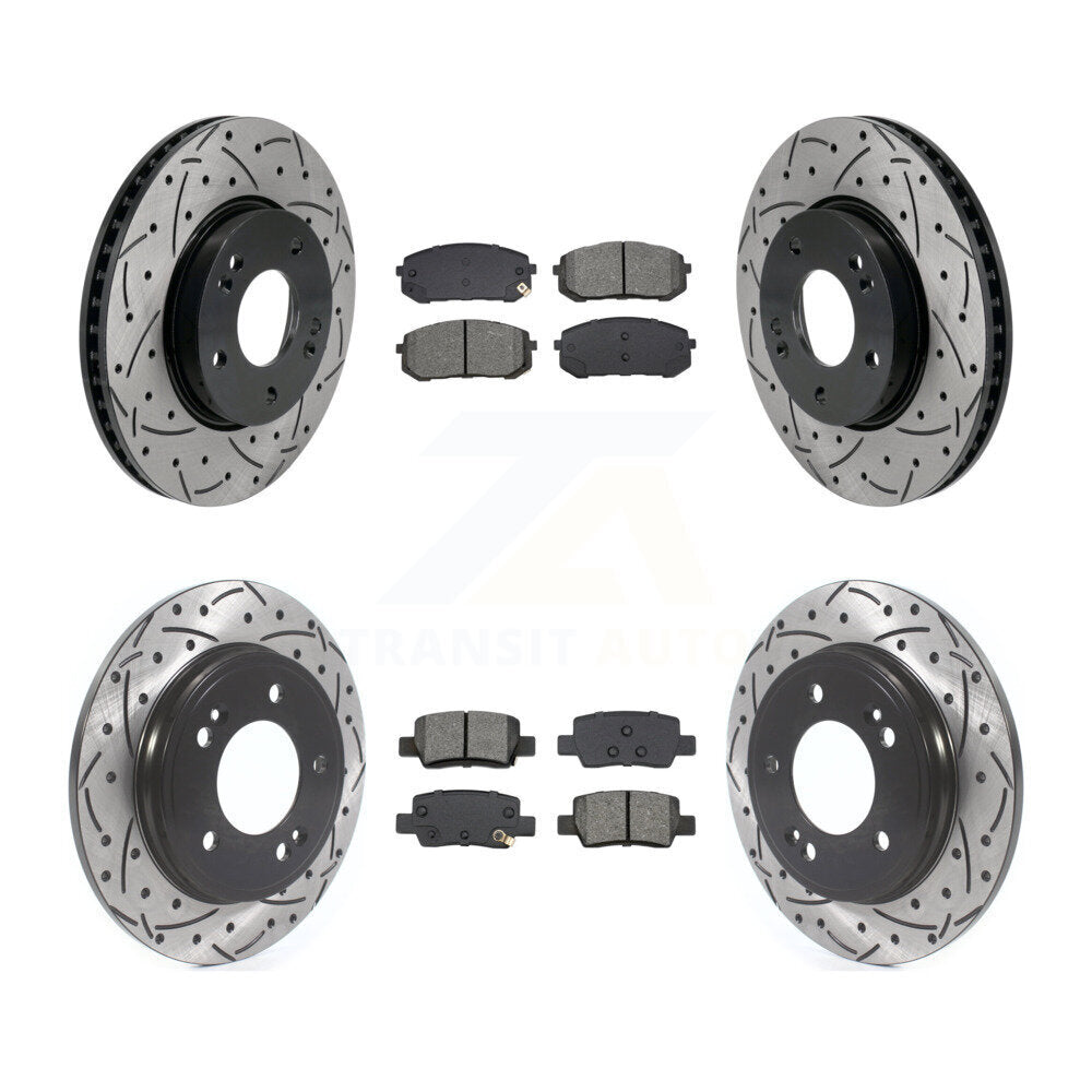 Kit de plaquettes semi-métalliques de Rotor de frein à disque de fente de forage avant et arrière pour Hyundai Elantr