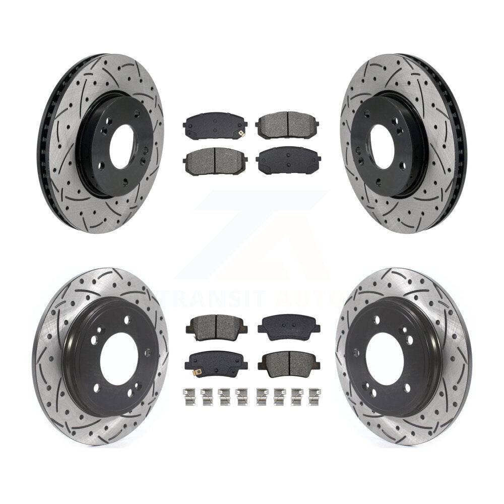 Kit de plaquettes semi-métalliques de Rotor de frein à disque de fente de forage avant et arrière pour Hyundai Elantr