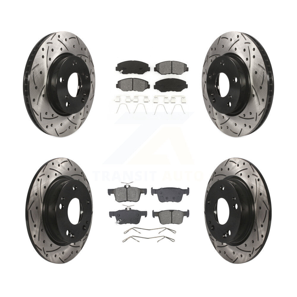 Rotor de frein à disque à fente percée avant et arrière et Kit de plaquettes semi-métalliques pour Honda Civi