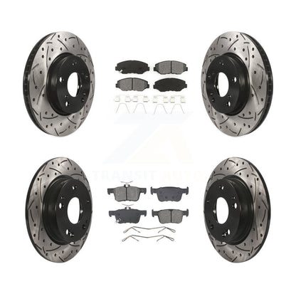 Rotor de frein à disque à fente percée avant et arrière et Kit de plaquettes semi-métalliques pour Honda Civi