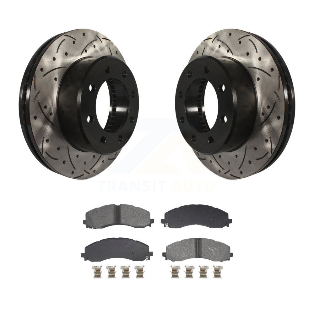 Kit de plaquettes semi-métalliques de Rotor de frein à disque de fente de forage enduit avant pour Ram 2500 350