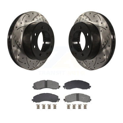 Kit de plaquettes semi-métalliques de Rotor de frein à disque de fente de forage enduit avant pour Ram 2500 350