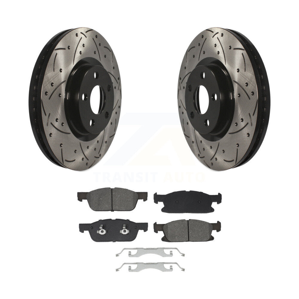 Kit de plaquettes semi-métalliques de rotors de frein à disque de fente de forage avant pour Lincoln Continenta