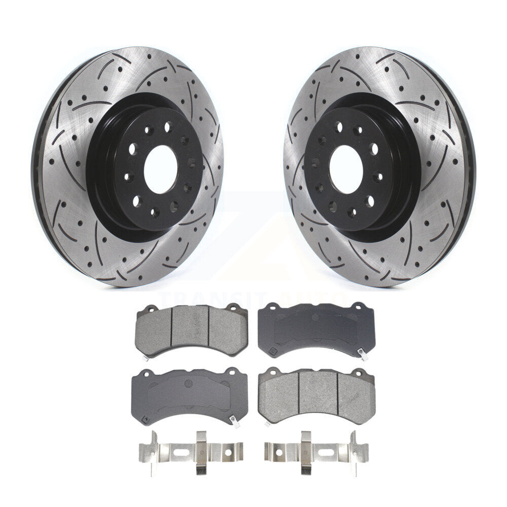 Kit de plaquettes semi-métalliques de rotors de frein à disque de fente de forage enduit avant pour Cadillac CT