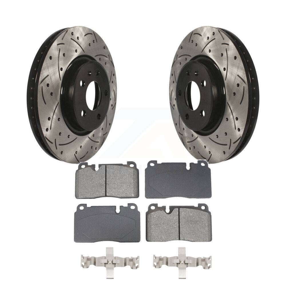 Kit de plaquettes semi-métalliques de rotors de frein à disque fendus percés à revêtement avant pour Audi Q