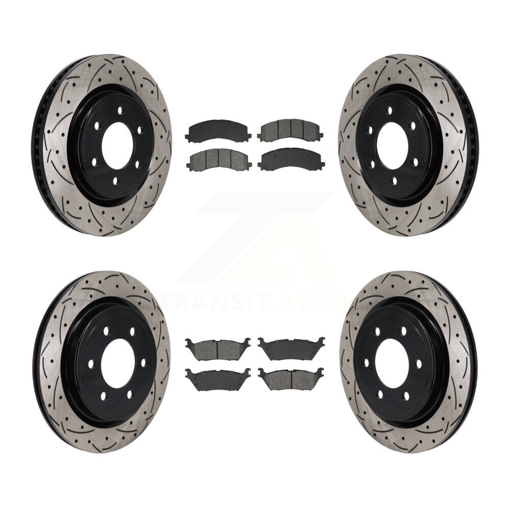 Kit de plaquettes semi-métalliques de Rotor de frein à disque de fente de forage avant et arrière pour Ford Expeditio