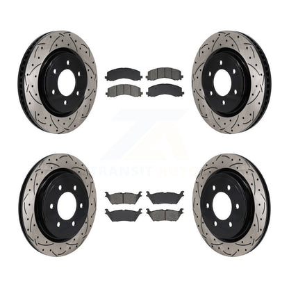 Kit de plaquettes semi-métalliques de Rotor de frein à disque de fente de forage avant et arrière pour Ford Expeditio