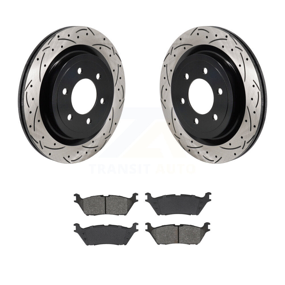 Kit de plaquettes semi-métalliques de rotors de frein à disque de fente de forage arrière pour Ford F-150 Lightnin